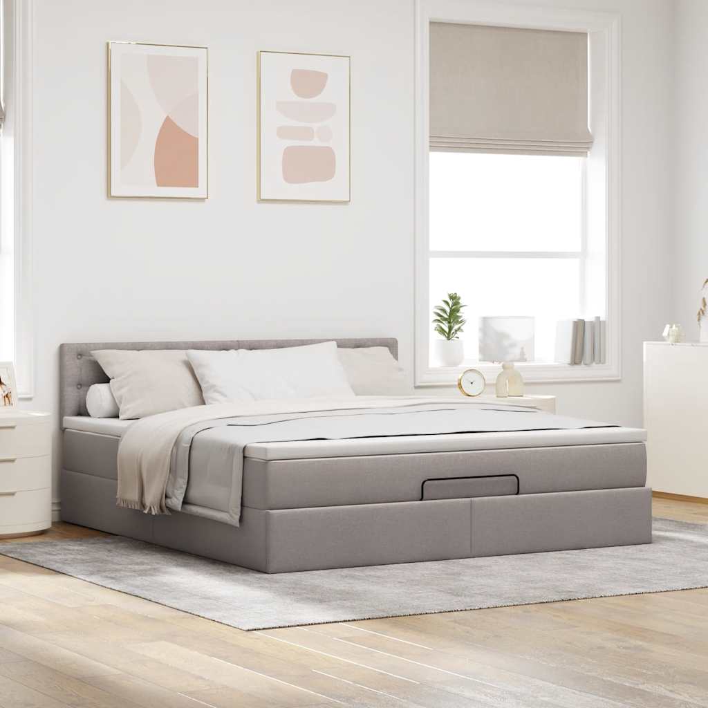 Cadre de lit ottoman avec matelas taupe 160x200 cm tissu - XIOS