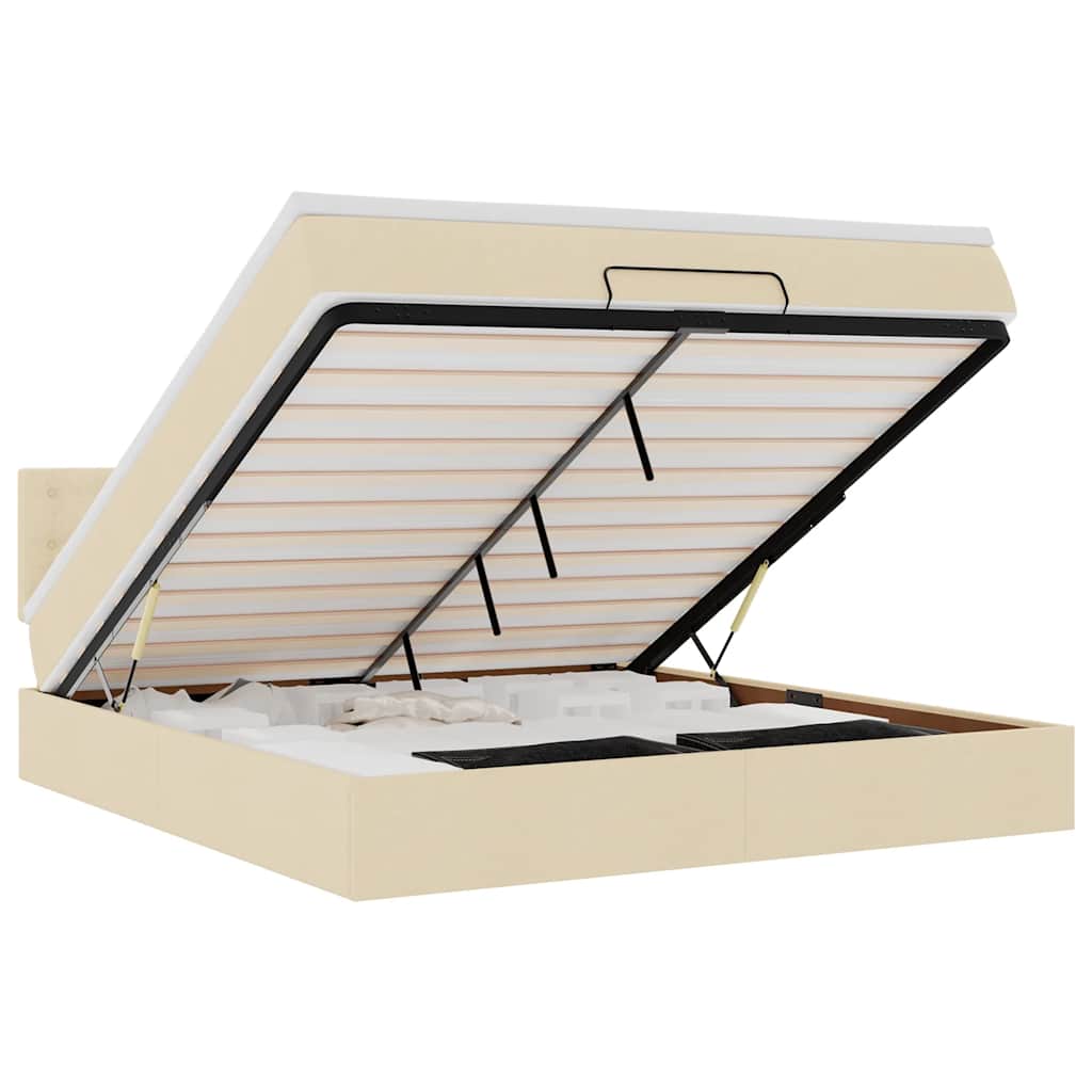 Cadre de lit ottoman avec matelas crème 160x200 cm tissu - XIOS