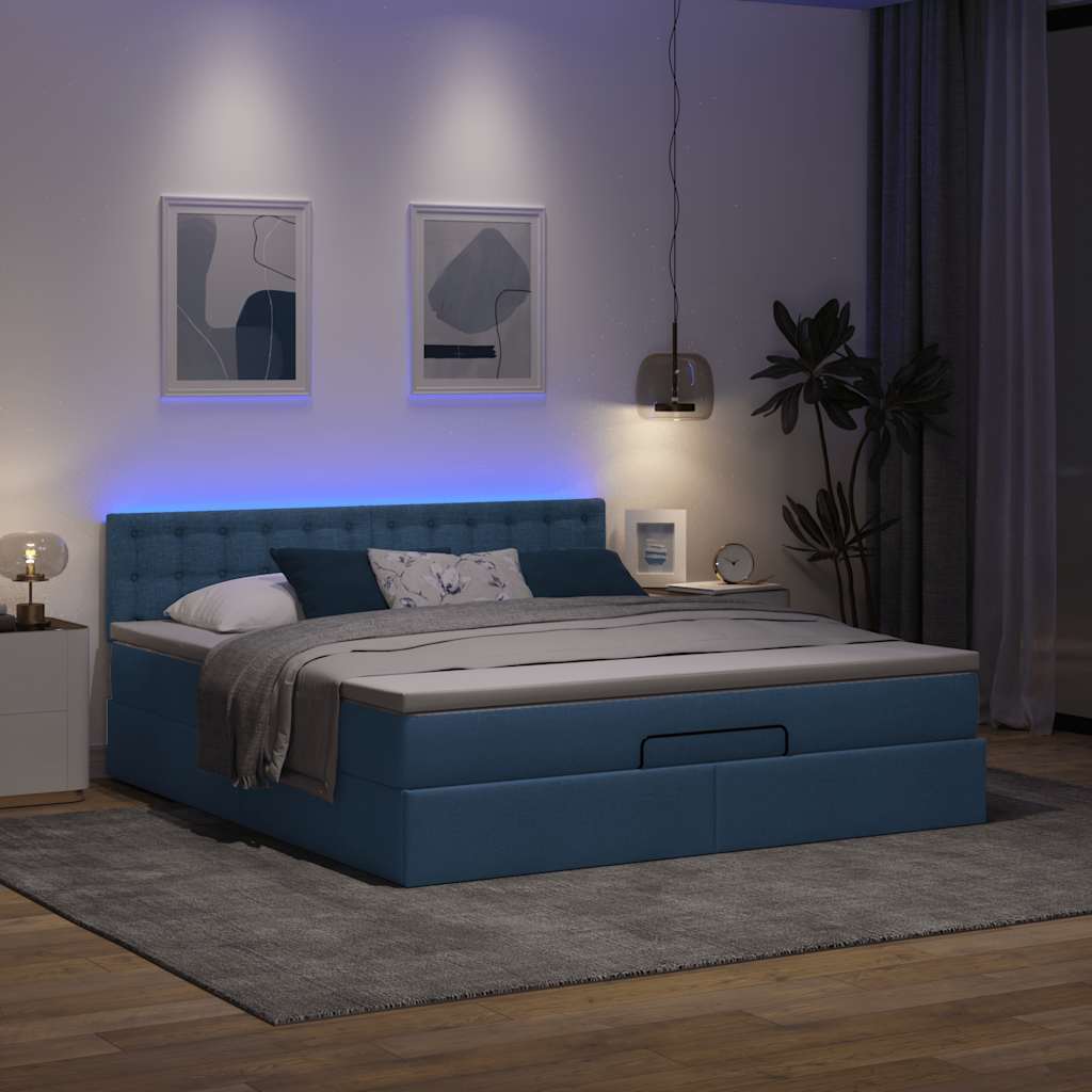 Cadre de lit ottoman avec matelas bleu 160x200 cm tissu - XIOS