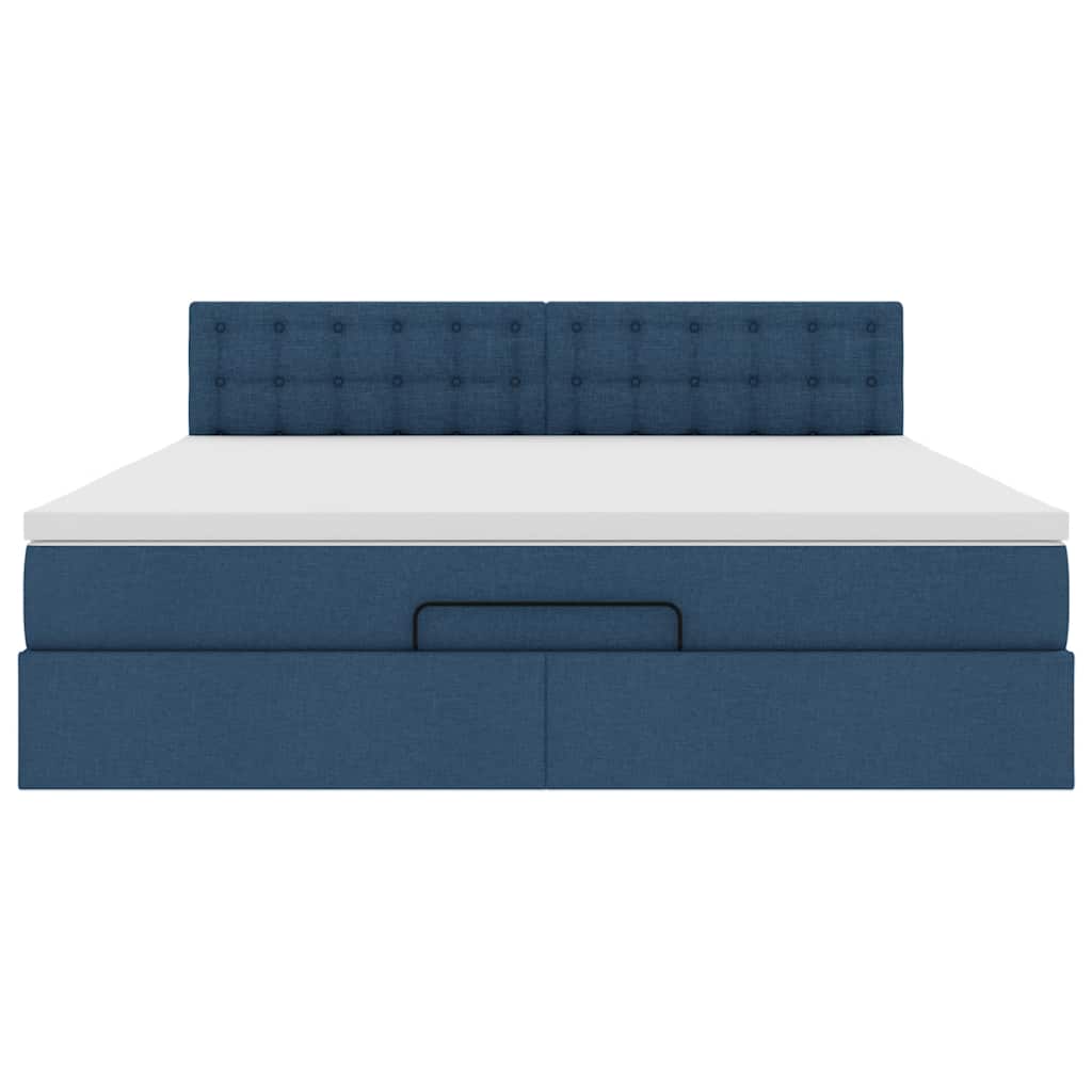 Cadre de lit ottoman avec matelas bleu 160x200 cm tissu - XIOS