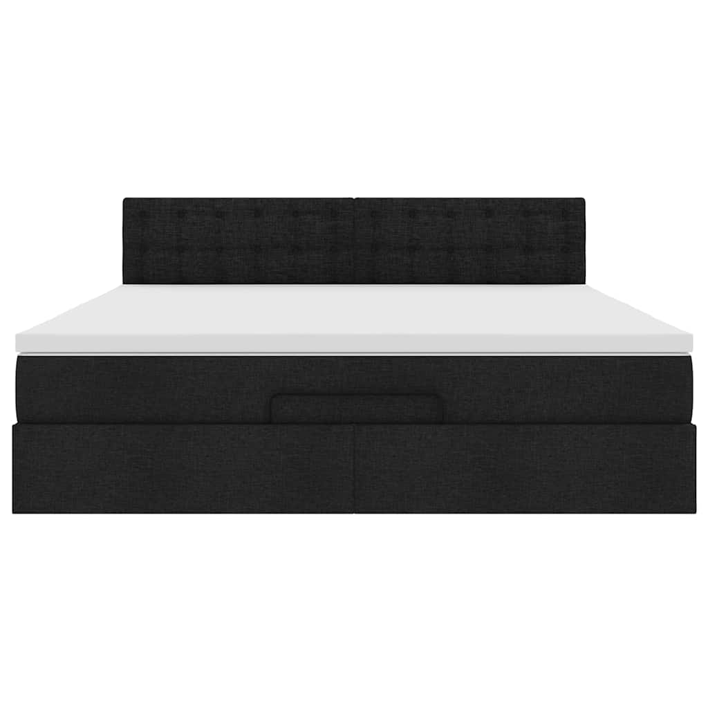 Lit ottoman avec matelas et LED Noir 180x200cm tissu
