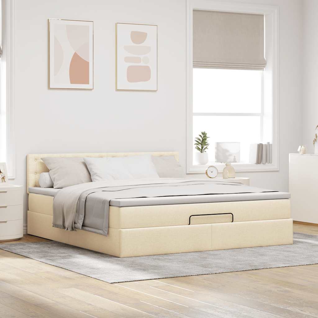 Lit ottoman avec matelas et LED crème 180x200cm tissu - XIOS