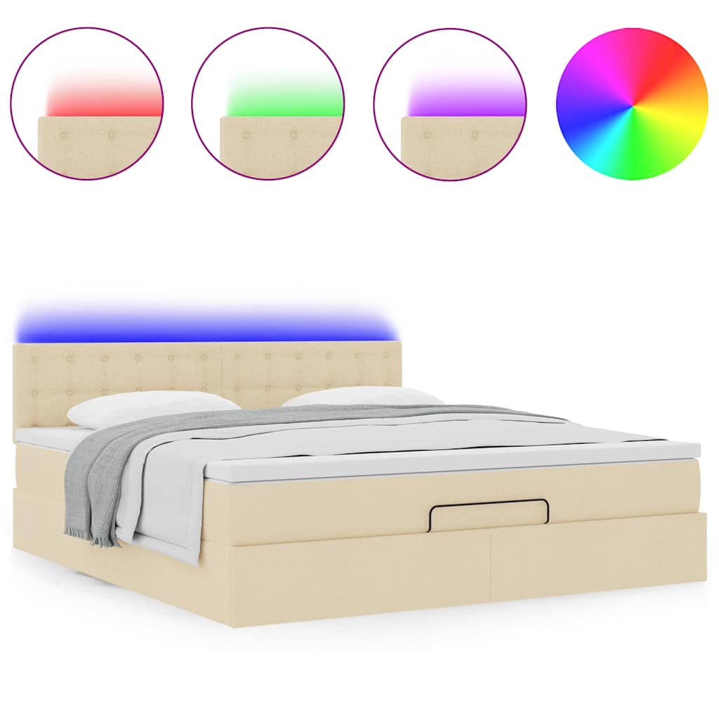 Lit ottoman avec matelas et LED crème 180x200cm tissu - XIOS