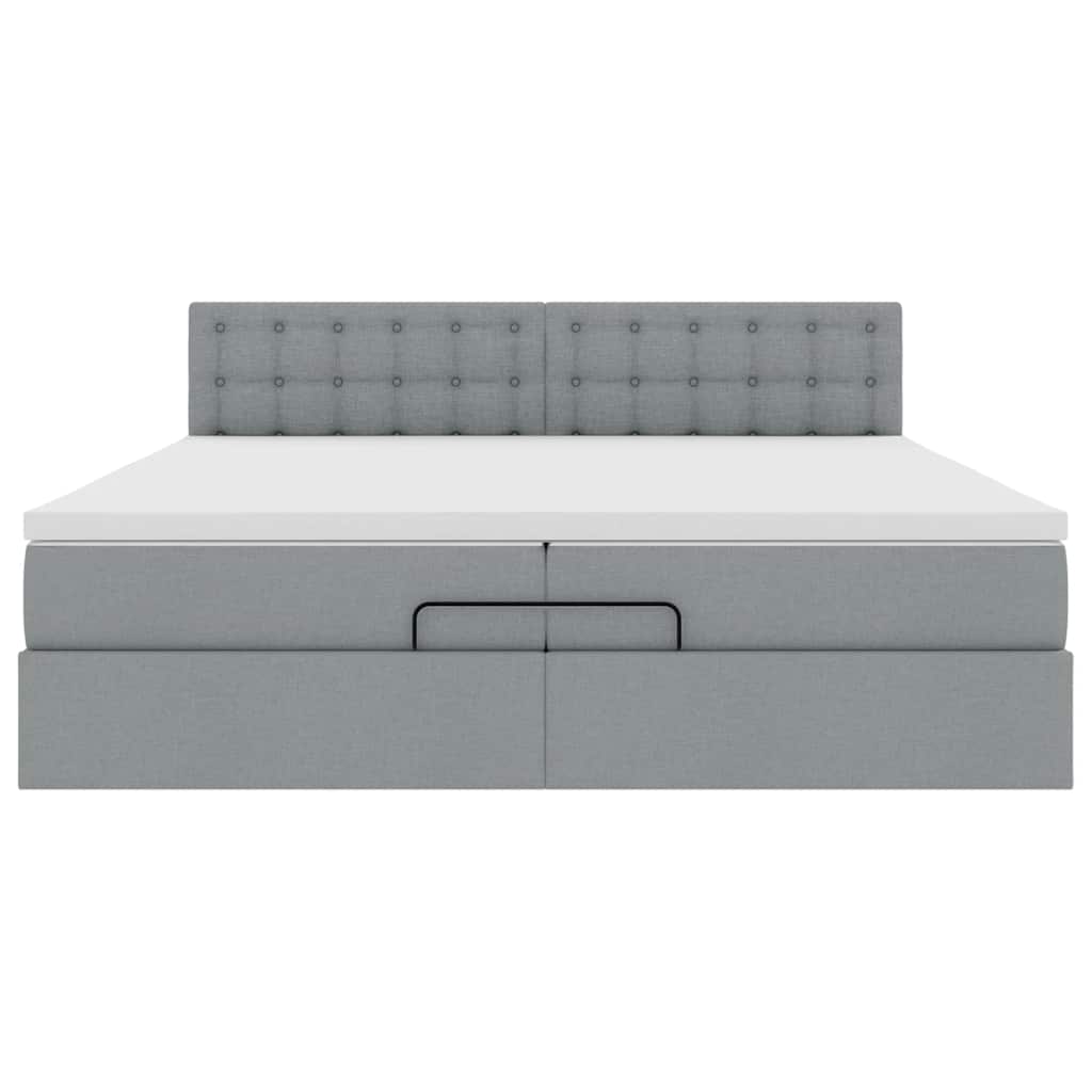 Cadre de lit ottoman et matelas gris clair 200x200cm tissu - XIOS