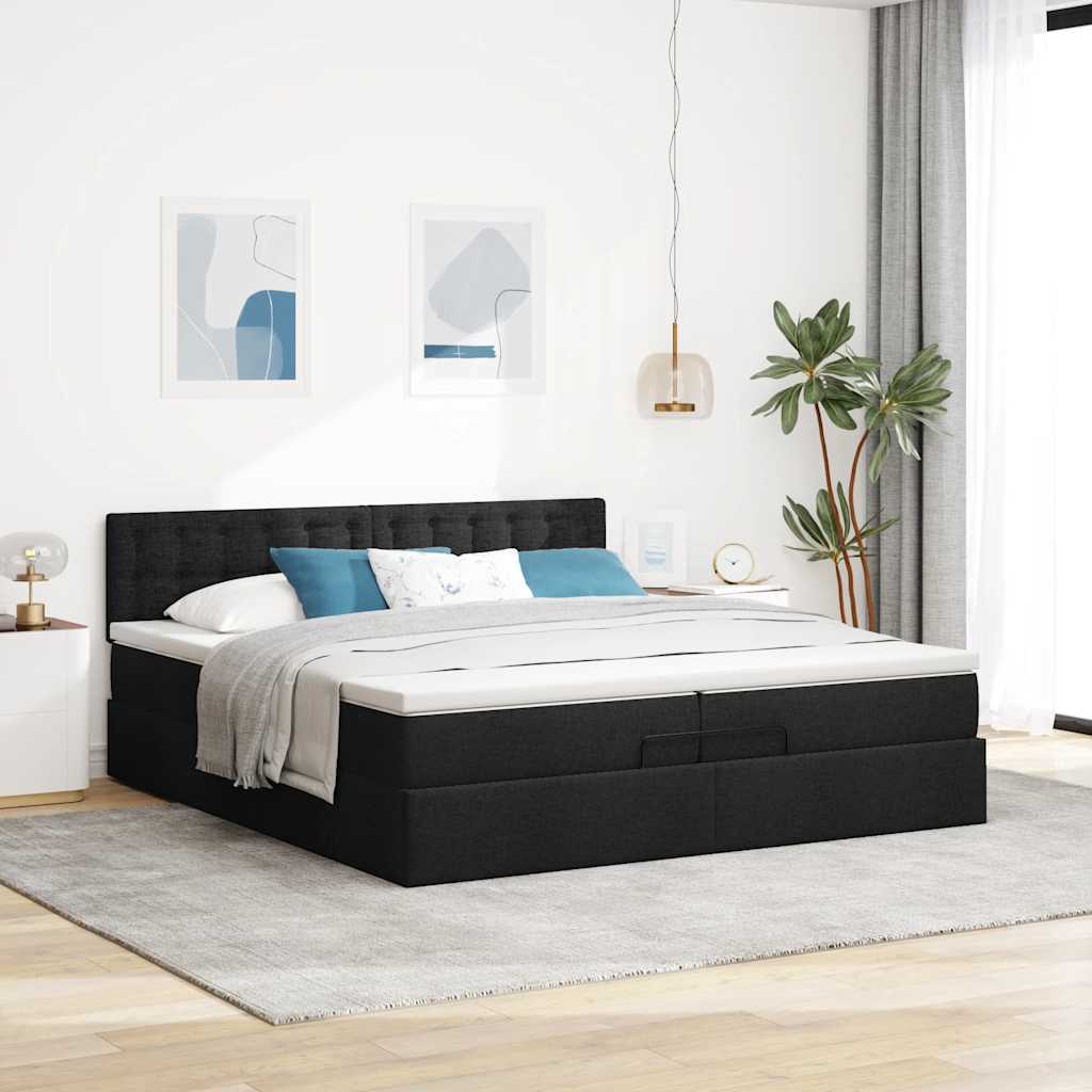Cadre de lit ottoman avec matelas noir 200x200cm tissu - XIOS