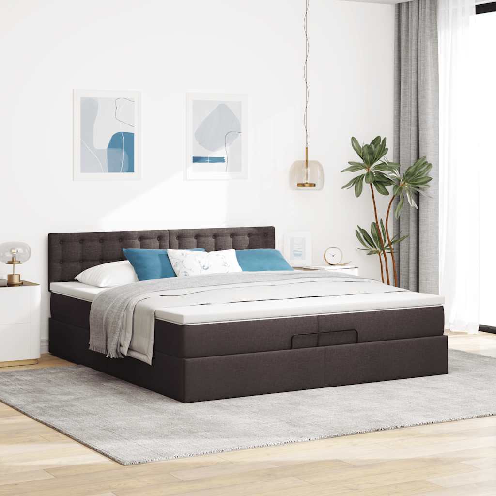 Cadre de lit ottoman avec matelas marron foncé 200x200 cm tissu - XIOS