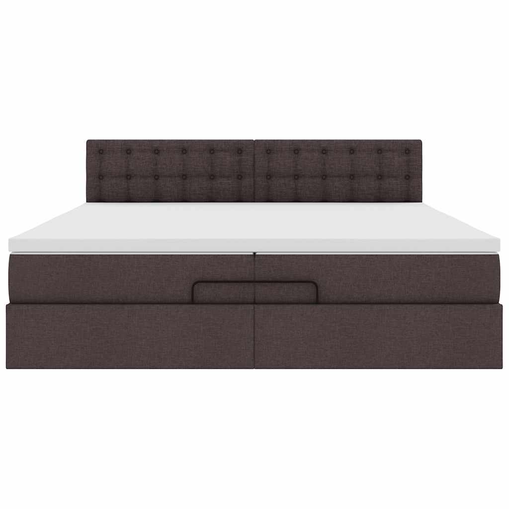 Cadre de lit ottoman avec matelas marron foncé 200x200 cm tissu - XIOS