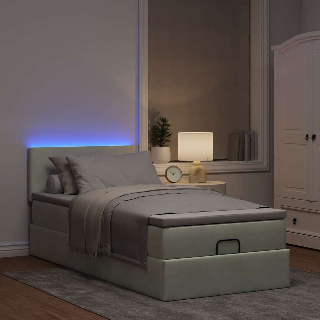 Cadre de lit ottoman avec matelas gris clair 80x200 cm velours - XIOS