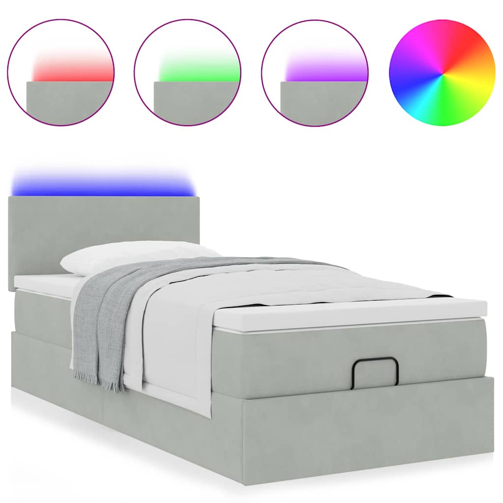 Cadre de lit ottoman avec matelas gris clair 80x200 cm velours - XIOS