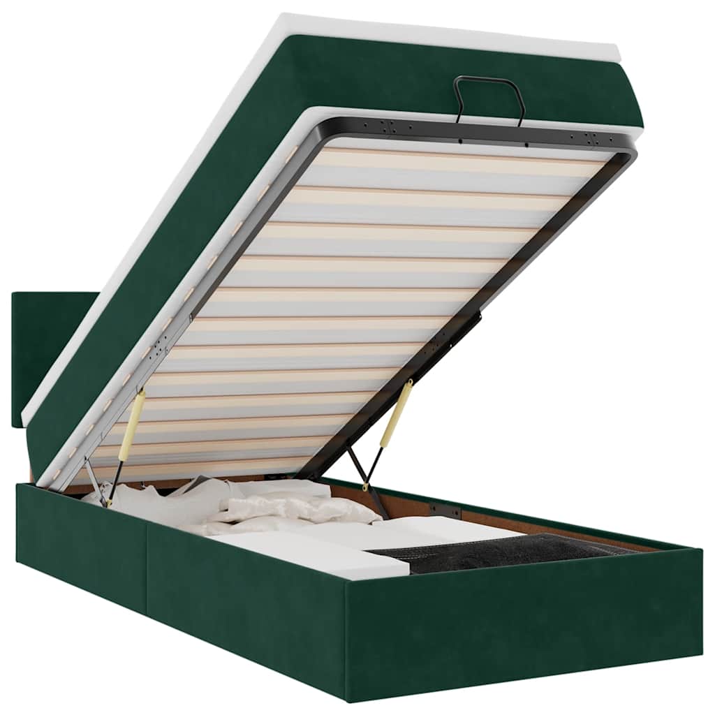 Lit ottoman avec matelas et LED Vert foncé 80x200cm velours - XIOS