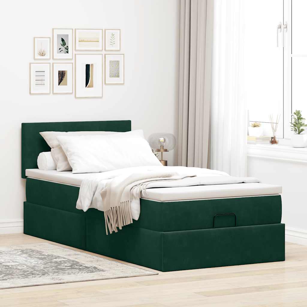 Lit ottoman avec matelas et LED Vert foncé 80x200cm velours - XIOS