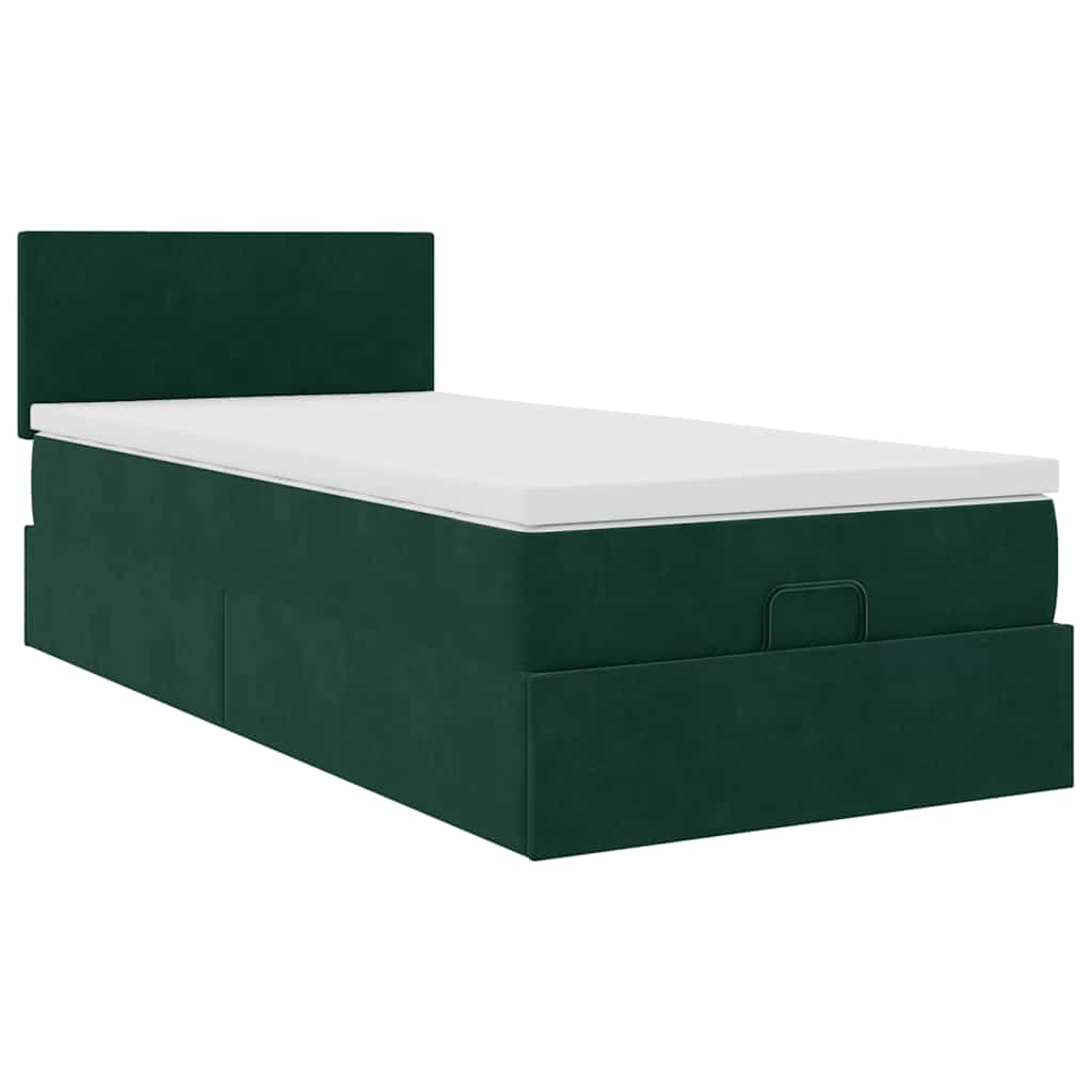 Lit ottoman avec matelas et LED Vert foncé 80x200cm velours - XIOS
