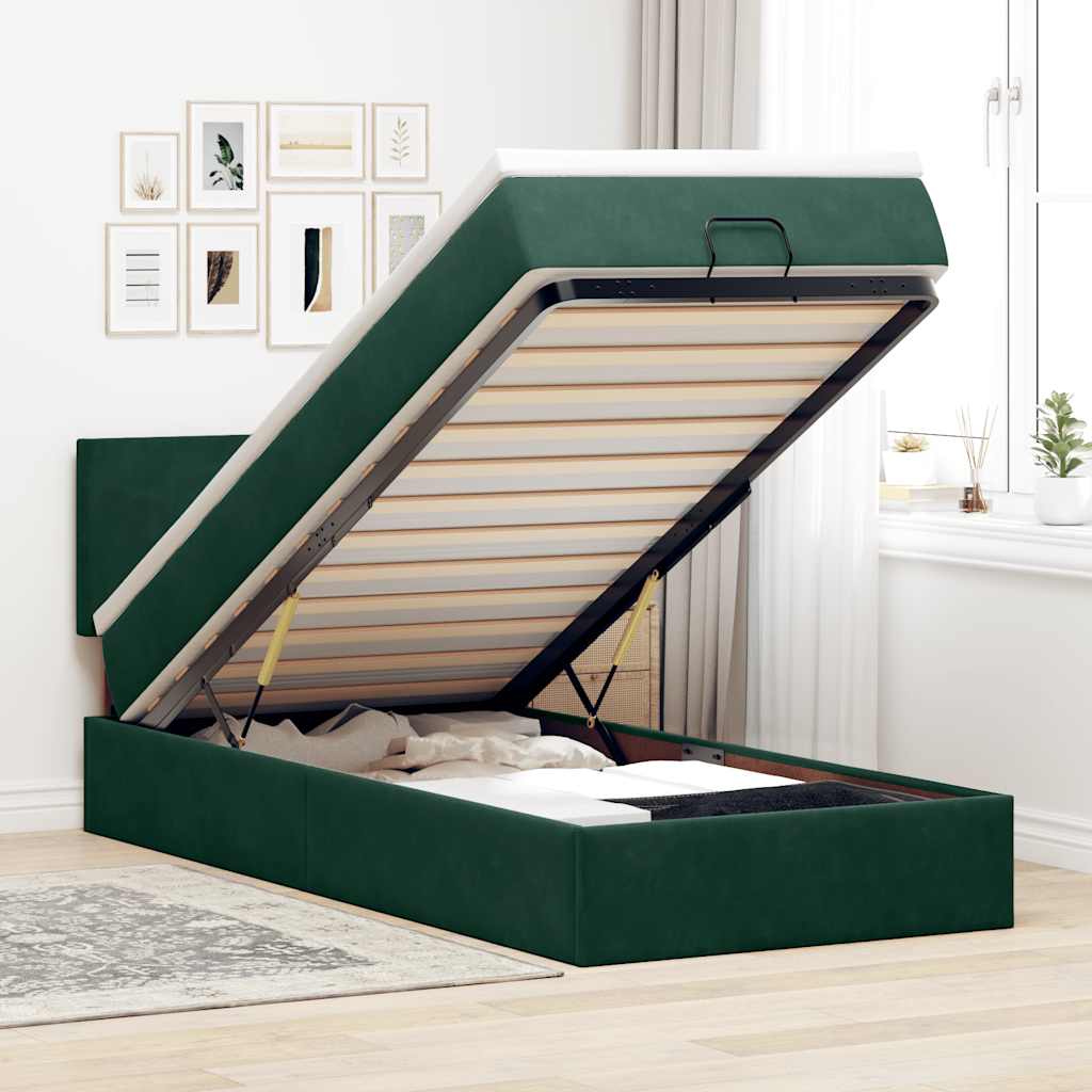 Lit ottoman avec matelas et LED Vert foncé 80x200cm velours - XIOS