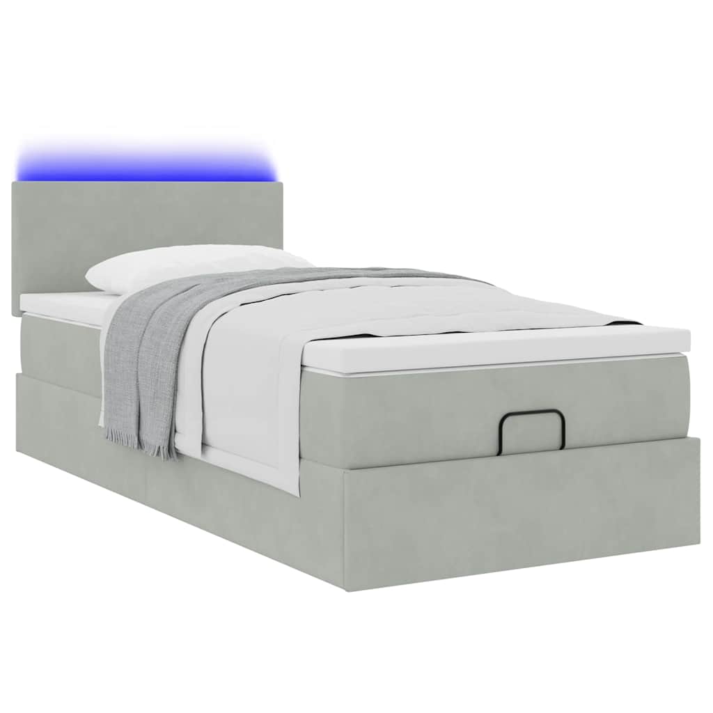Cadre de lit ottoman et matelas gris clair 90x190 cm velours - XIOS