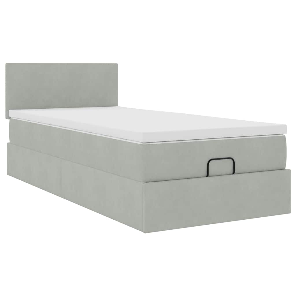 Cadre de lit ottoman et matelas gris clair 90x190 cm velours - XIOS