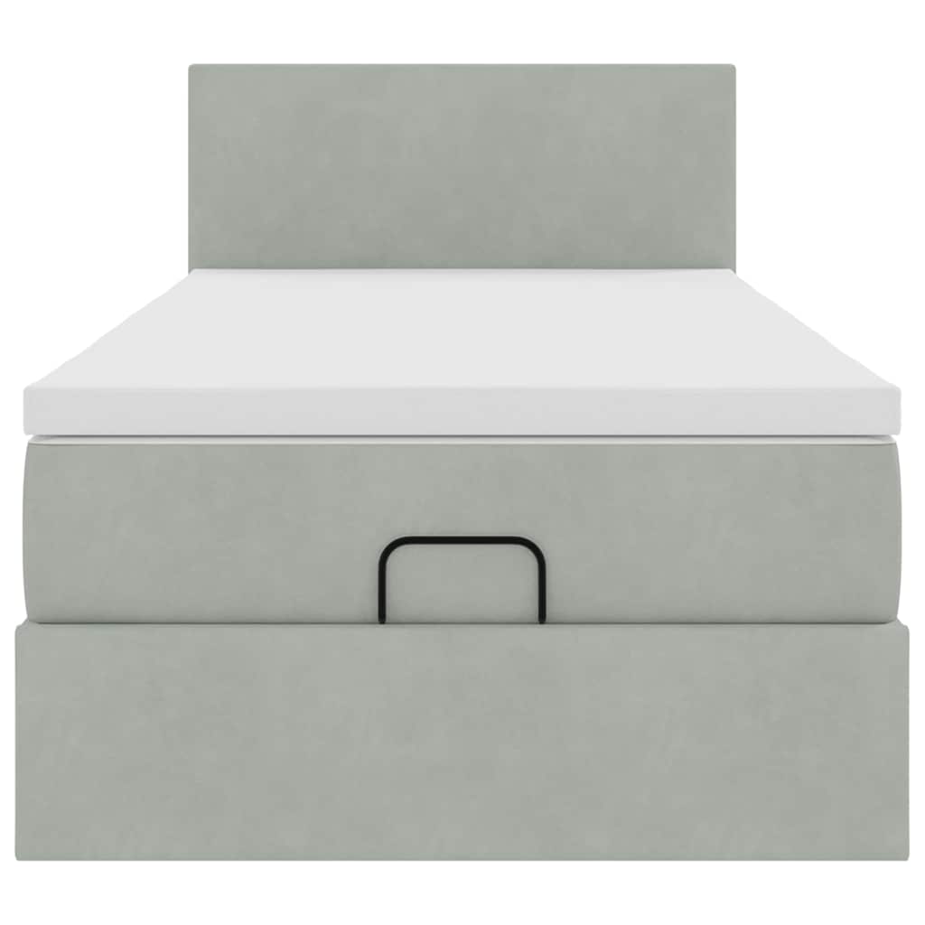 Cadre de lit ottoman et matelas gris clair 90x190 cm velours - XIOS