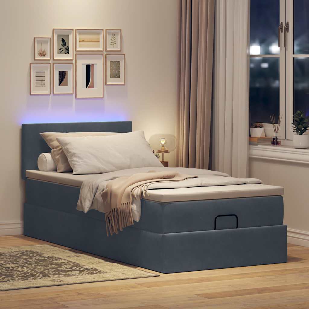 Cadre de lit ottoman avec matelas gris foncé 90x190 cm velours - XIOS