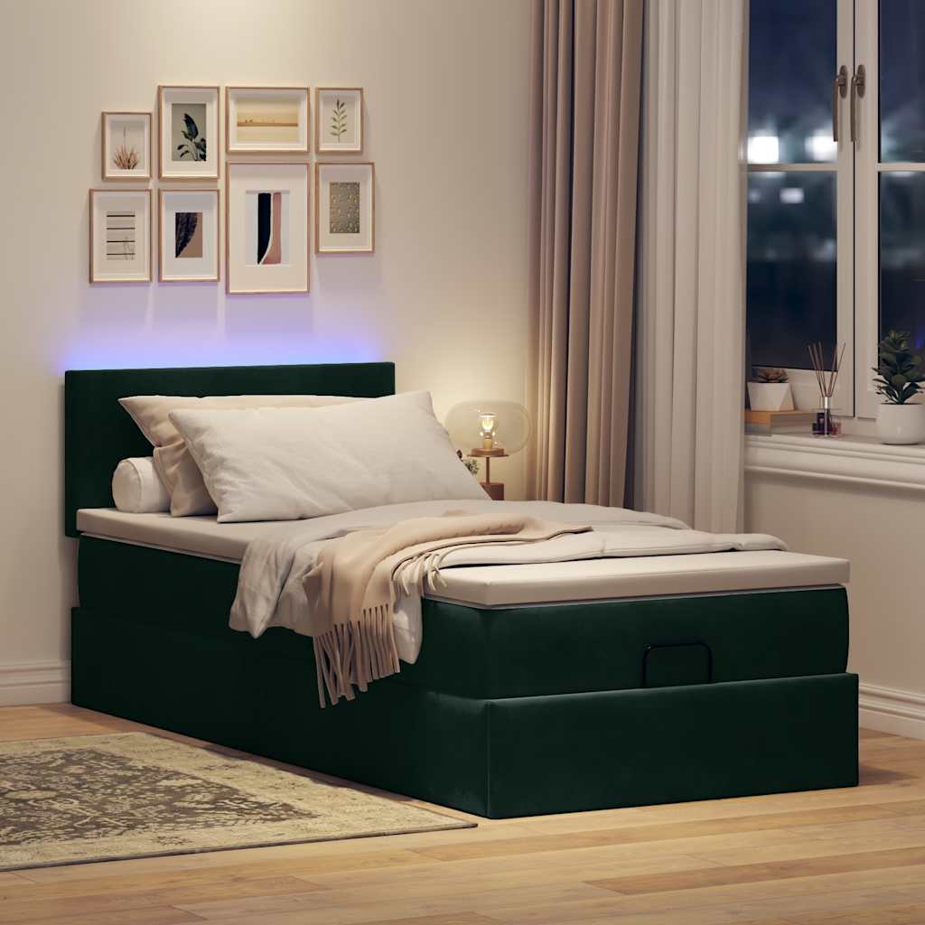 Cadre de lit ottoman avec matelas vert foncé 90x190 cm velours - XIOS