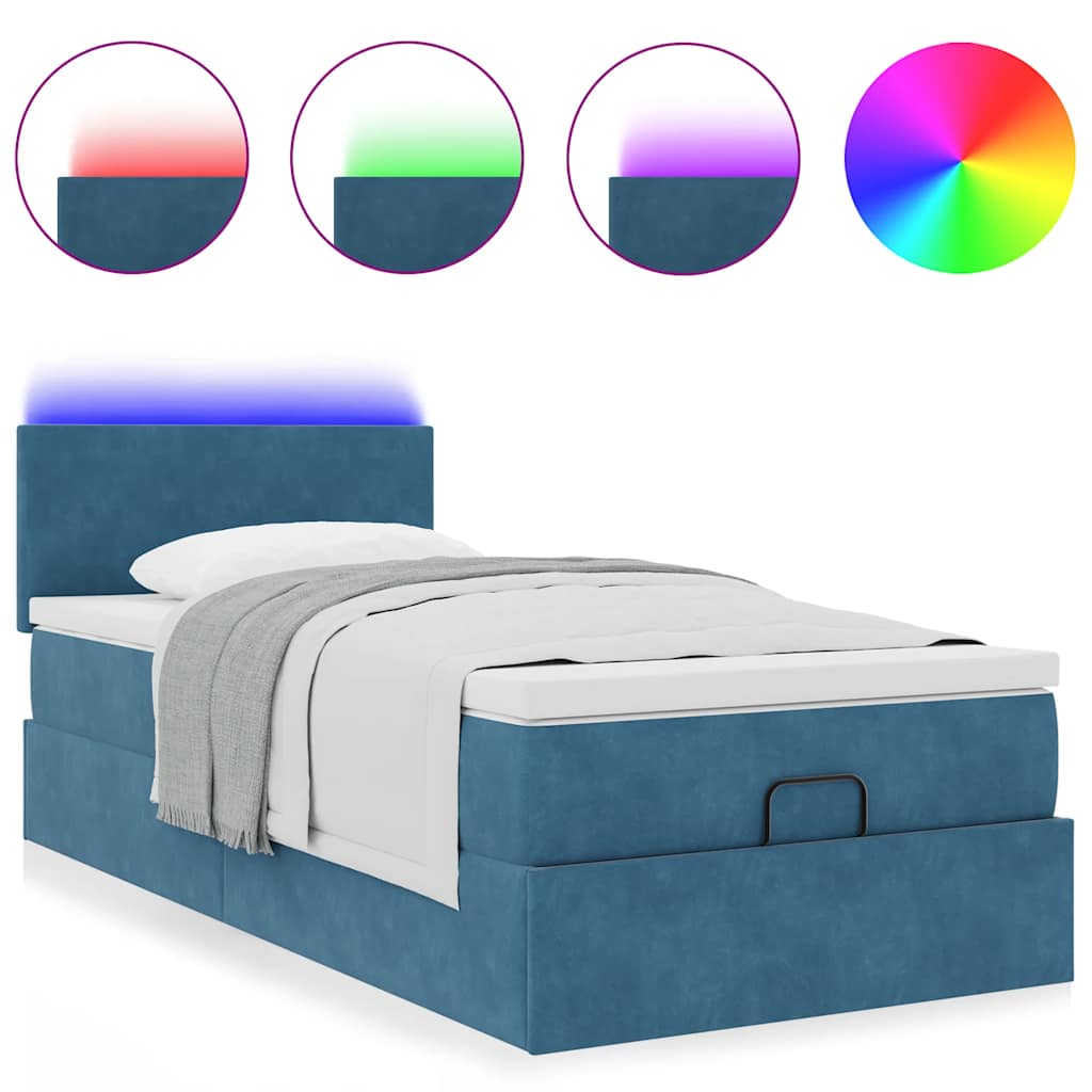 Cadre de lit ottoman avec matelas bleu foncé 90x190 cm velours - XIOS