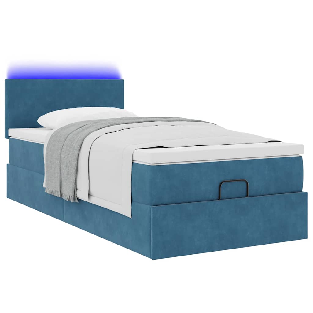 Cadre de lit ottoman avec matelas bleu foncé 90x190 cm velours - XIOS