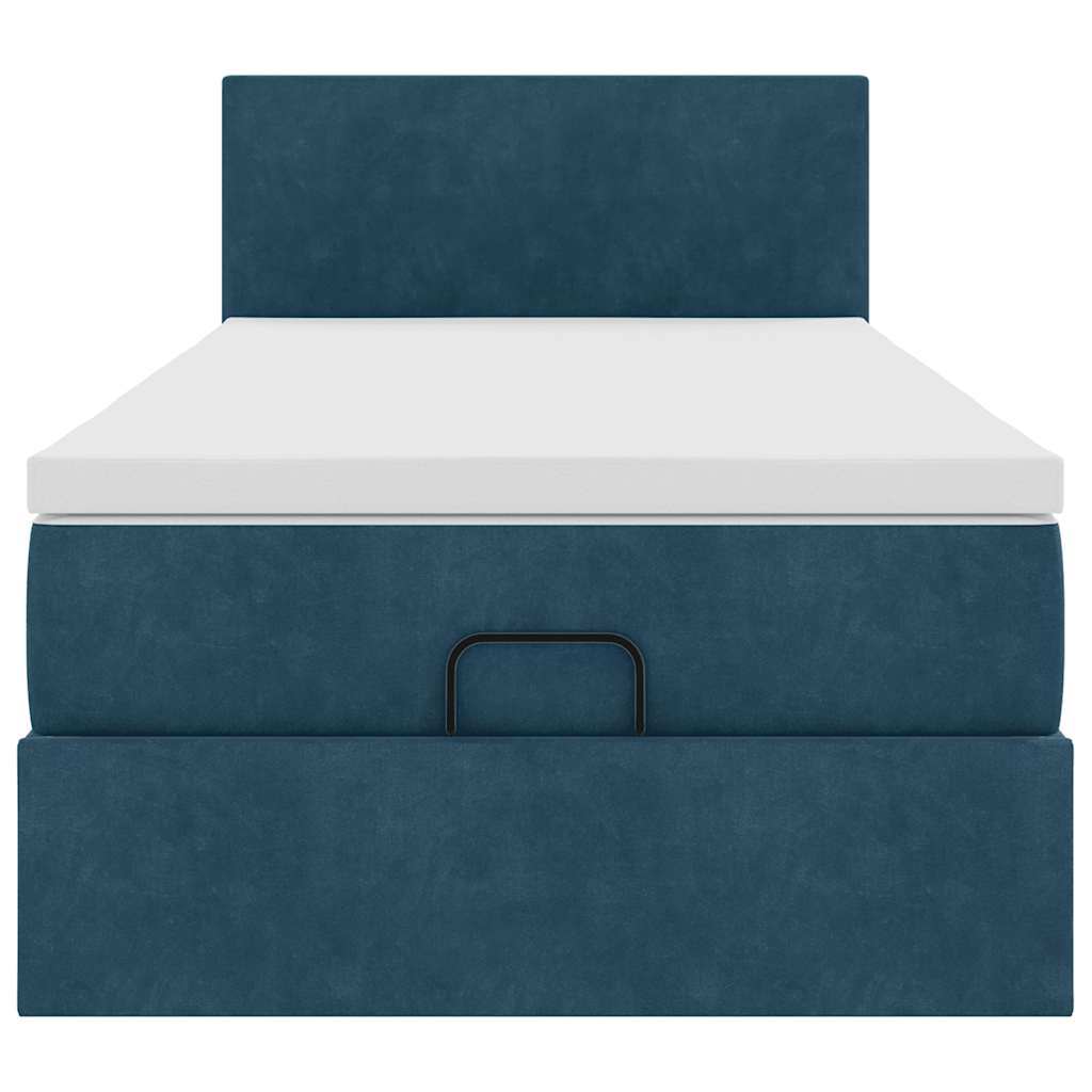 Cadre de lit ottoman avec matelas bleu foncé 90x190 cm velours - XIOS