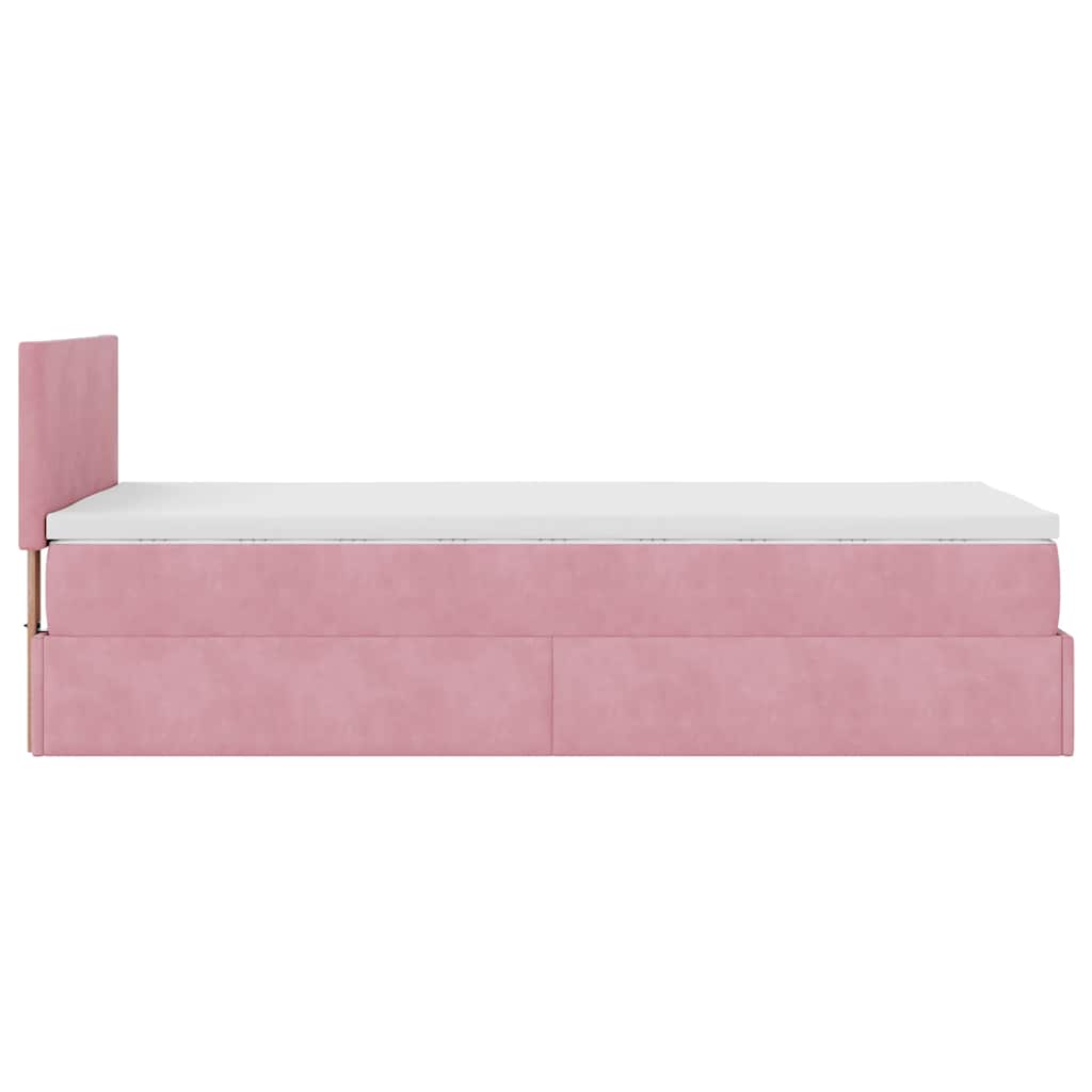 Cadre de lit ottoman avec matelas rose 90x190 cm velours