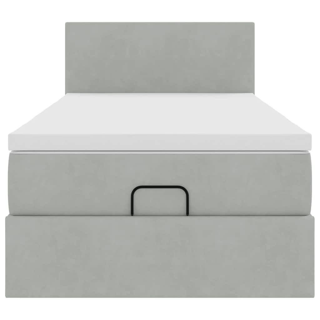 Cadre de lit ottoman et matelas gris clair 90x200 cm velours - XIOS