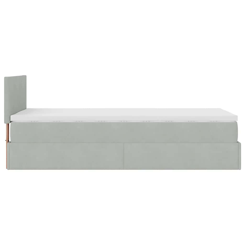 Cadre de lit ottoman et matelas gris clair 90x200 cm velours - XIOS