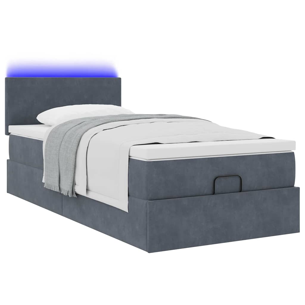 Cadre de lit ottoman et matelas gris foncé 90x200 cm velours - XIOS