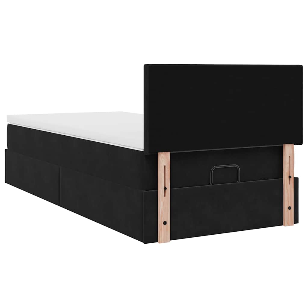 Cadre de lit ottoman avec matelas noir 90x200 cm velours