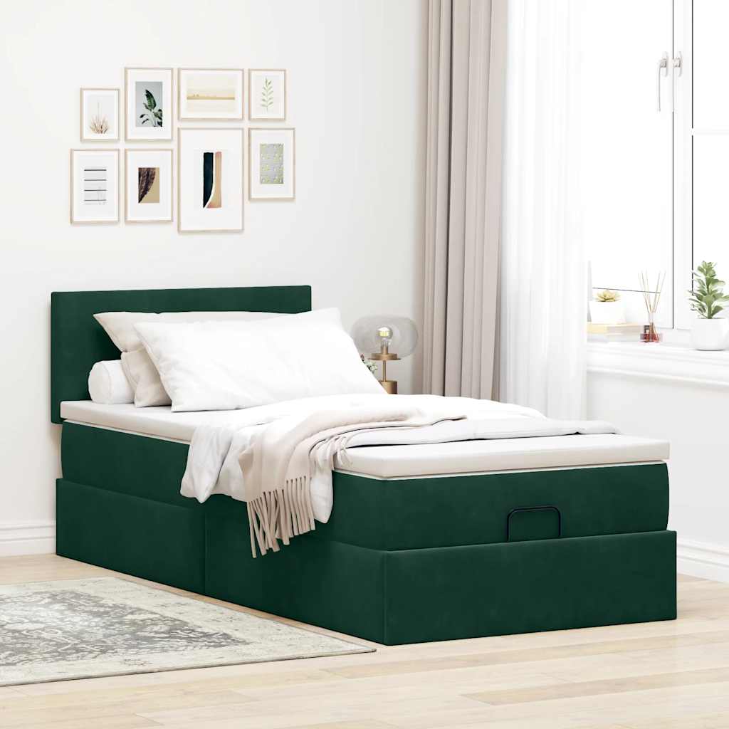 Lit ottoman avec matelas et LED Vert foncé 90x200cm velours - XIOS