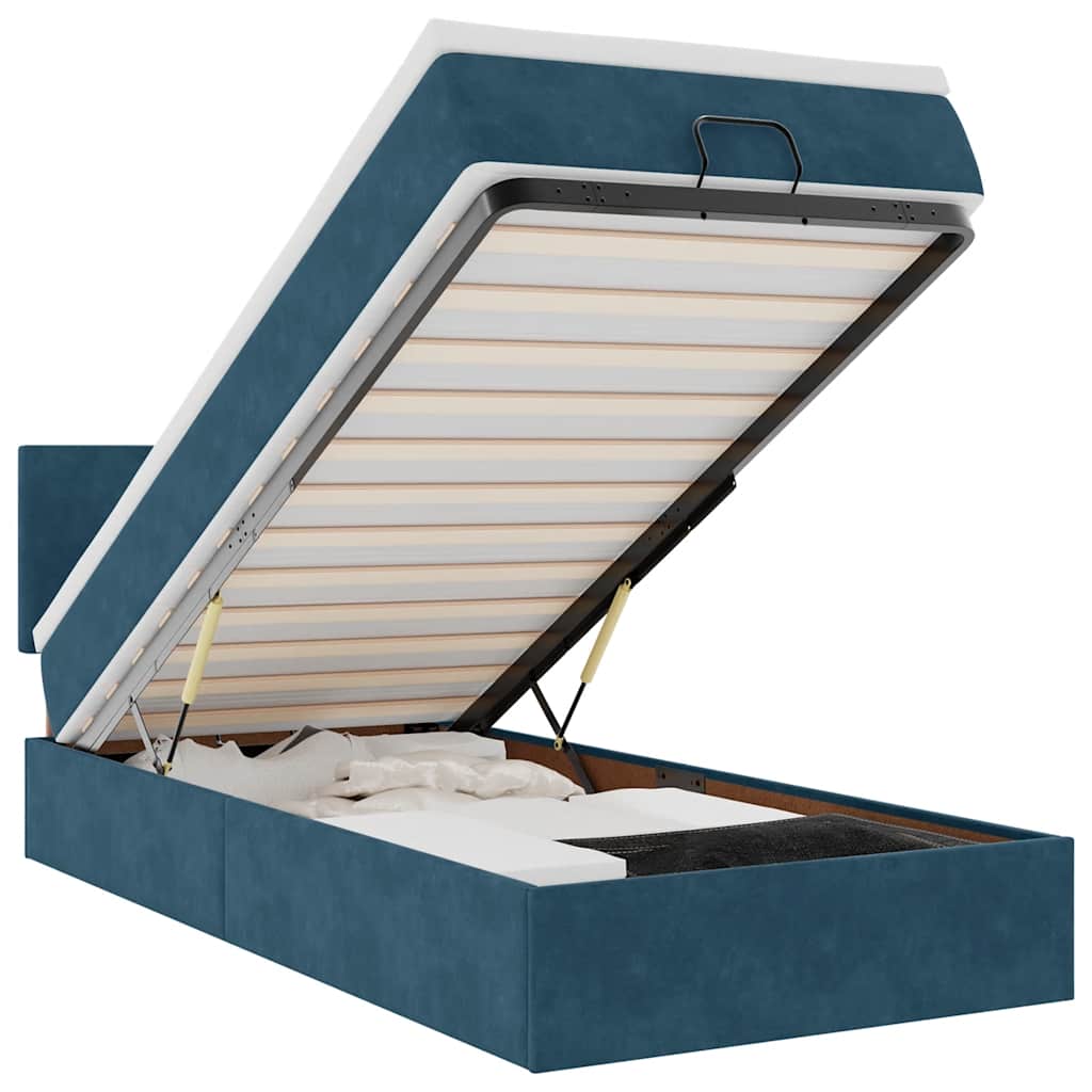 Cadre de lit ottoman avec matelas bleu foncé 90x200 cm velours - XIOS