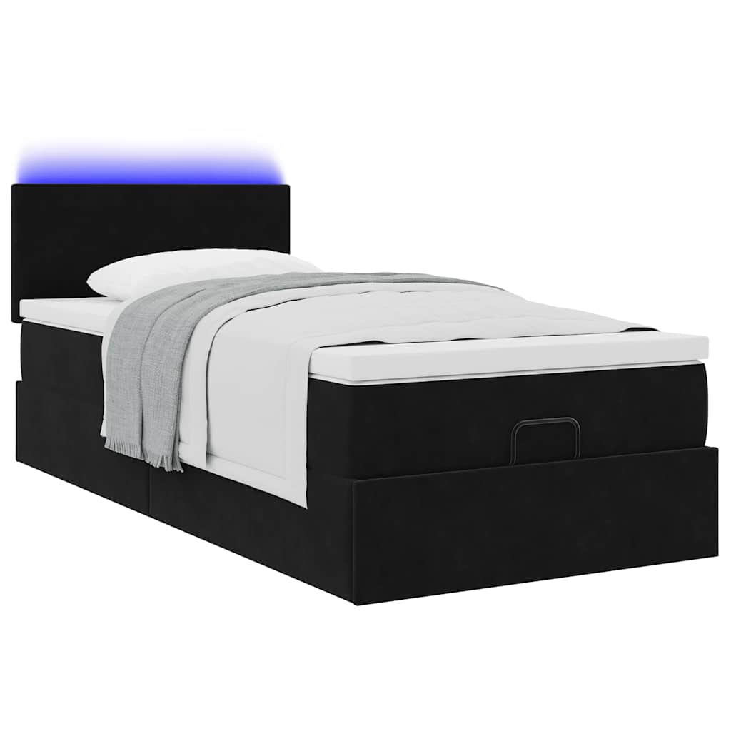 Cadre de lit ottoman avec matelas noir 100x200cm velours - XIOS