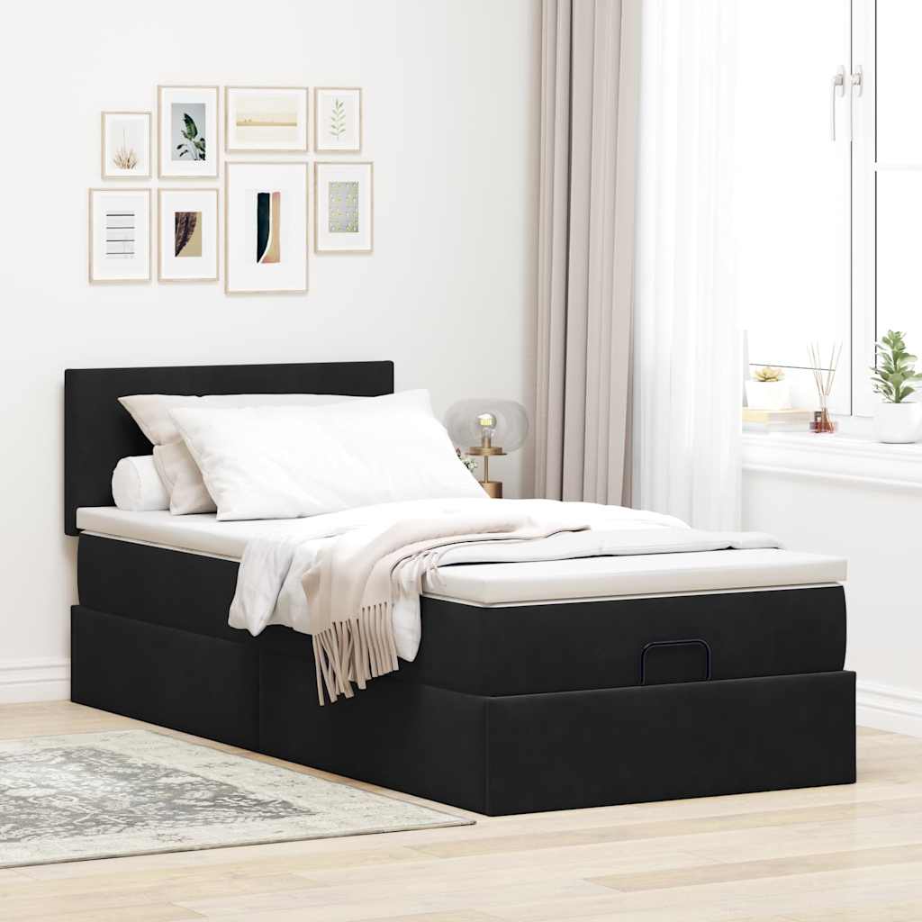 Cadre de lit ottoman avec matelas noir 100x200cm velours - XIOS
