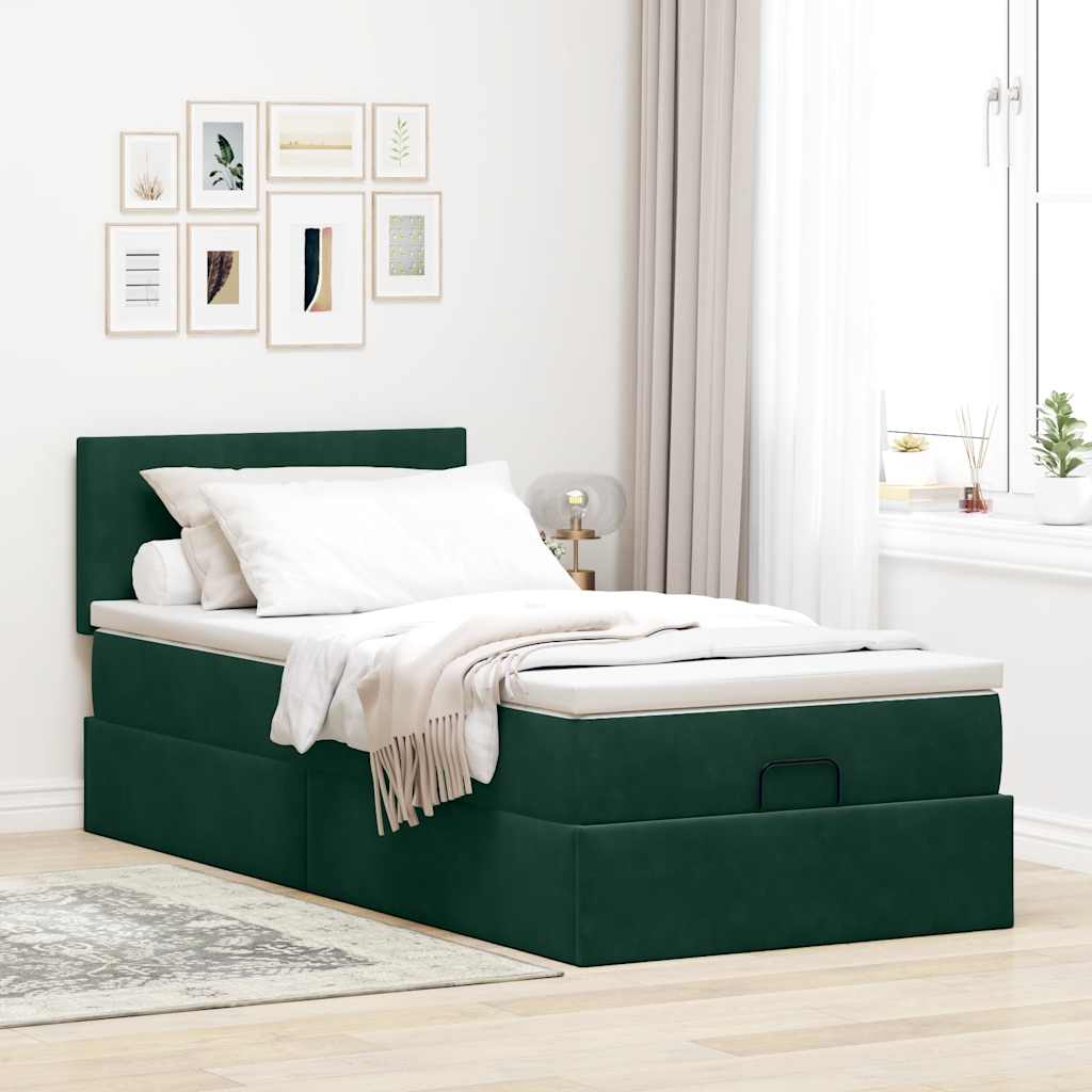 Cadre de lit ottoman avec matelas vert foncé 100x200 cm velours - XIOS