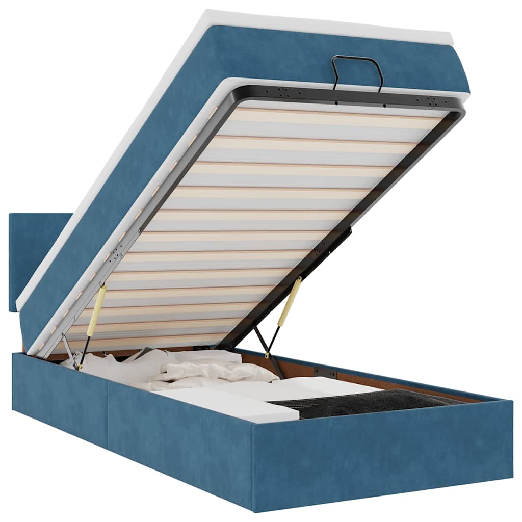Cadre de lit ottoman avec matelas bleu foncé 100x200 cm velours - XIOS