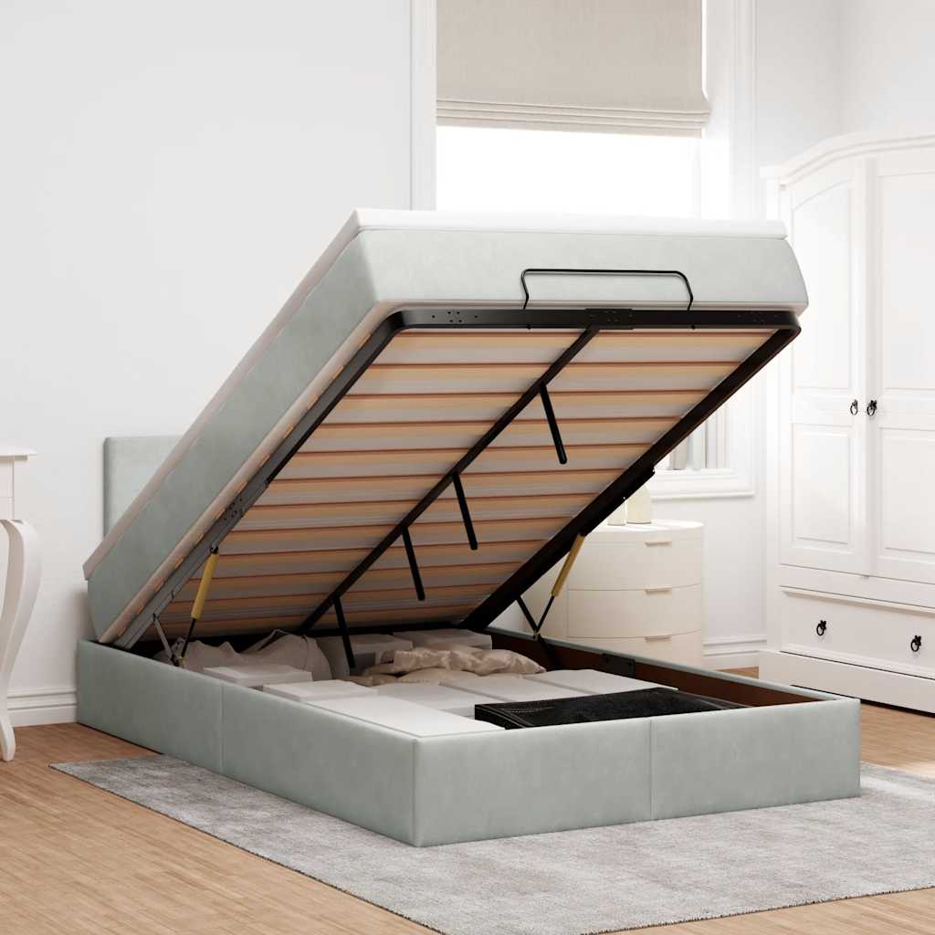 Lit ottoman avec matelas et LED gris clair 120x190cm velours
