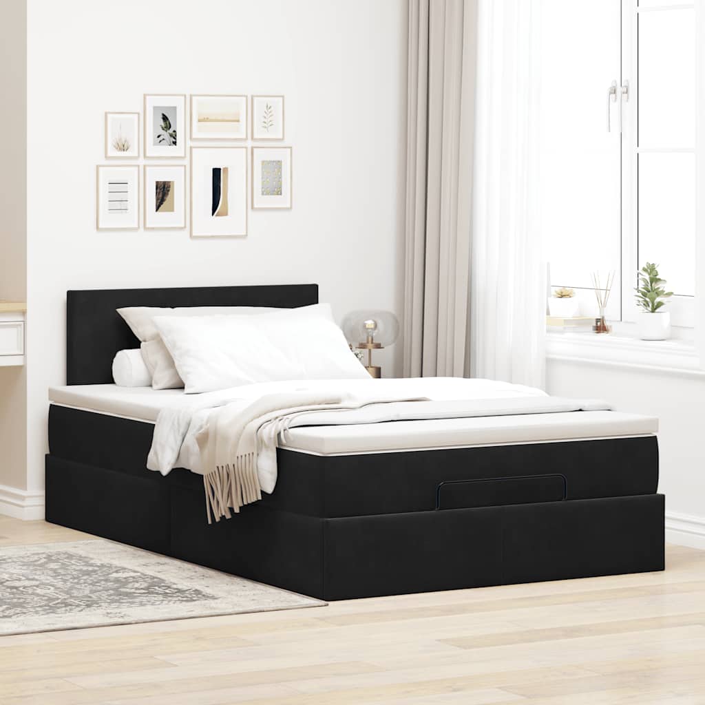 Lit ottoman avec matelas et LED noir 120x190 cm velours - XIOS
