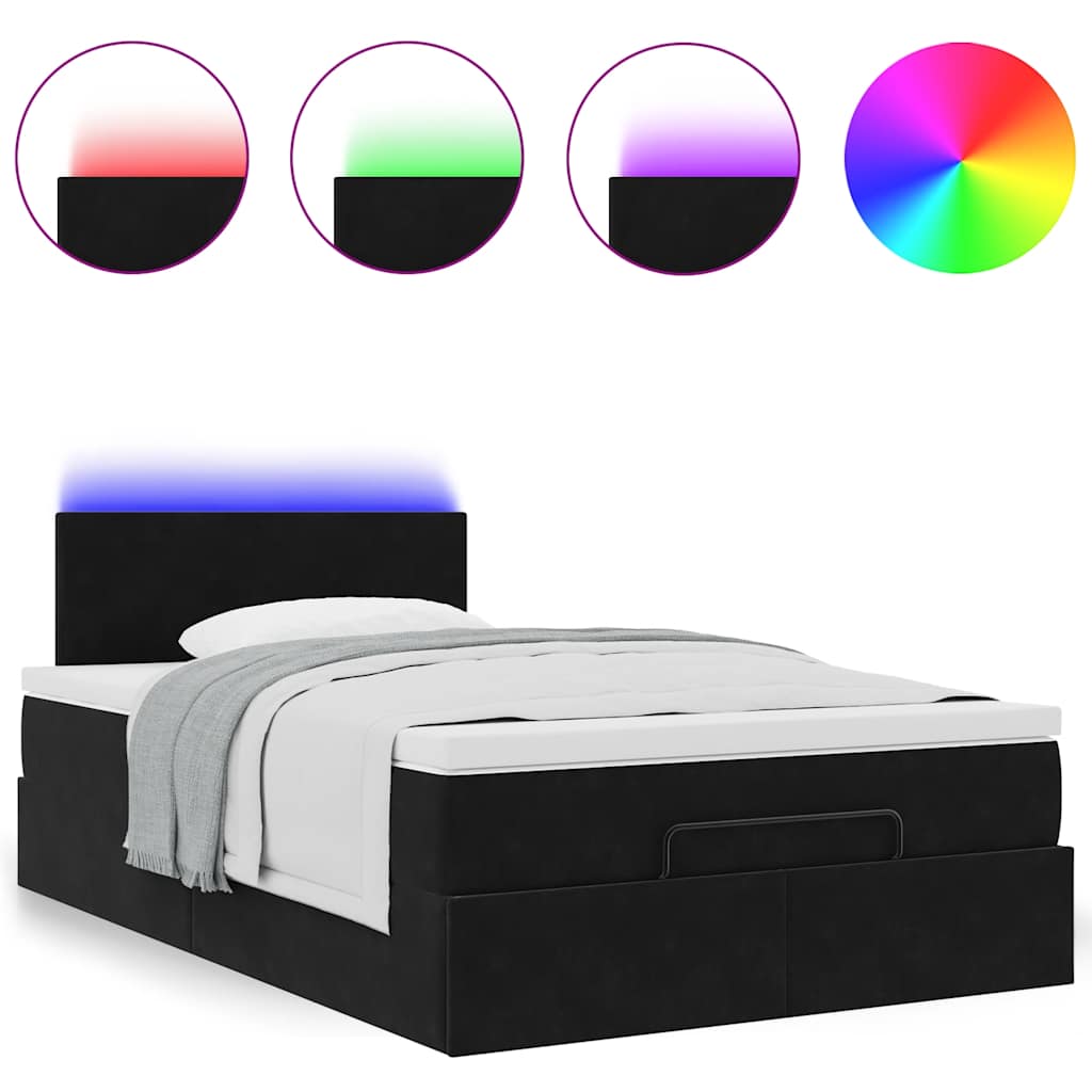 Lit ottoman avec matelas et LED noir 120x190 cm velours - XIOS