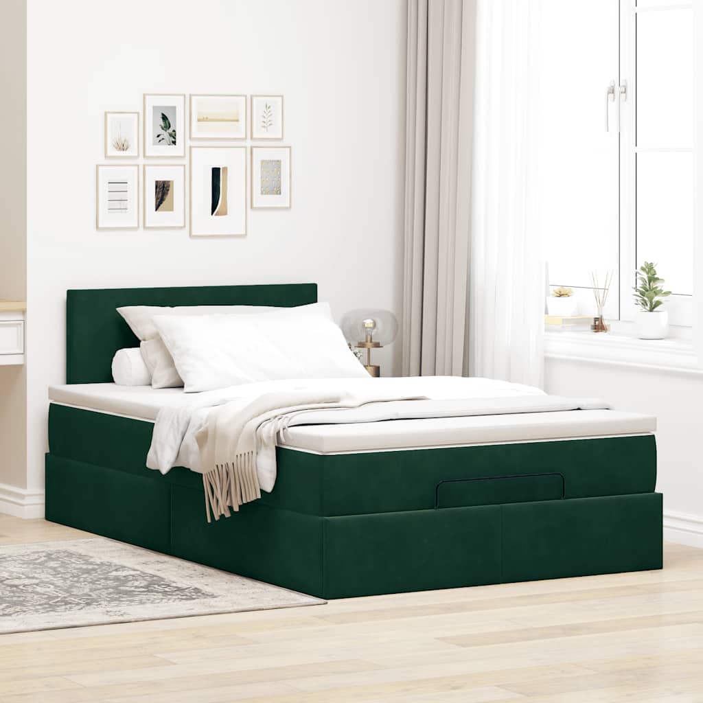 Lit ottoman avec matelas et LED vert foncé 90x200cm velours - XIOS