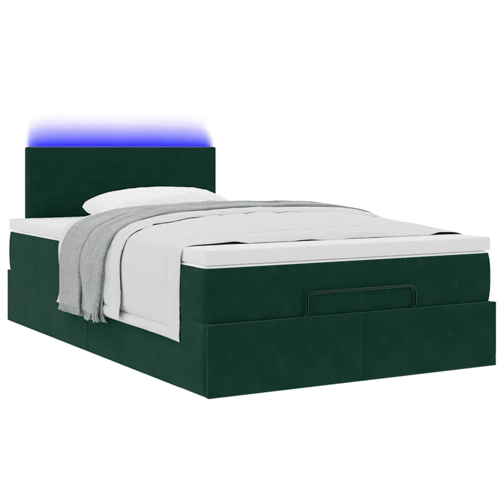 Lit ottoman avec matelas et LED vert foncé 90x200cm velours - XIOS