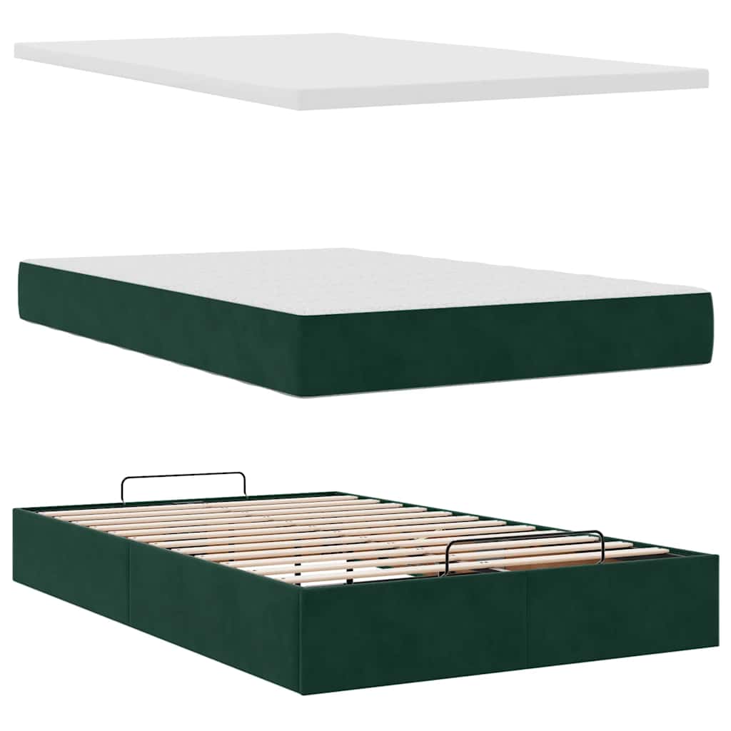 Lit ottoman avec matelas et LED vert foncé 90x200cm velours - XIOS