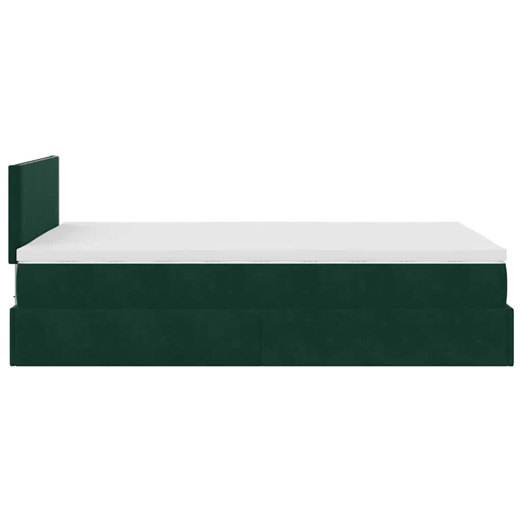 Lit ottoman avec matelas et LED vert foncé 90x200cm velours - XIOS