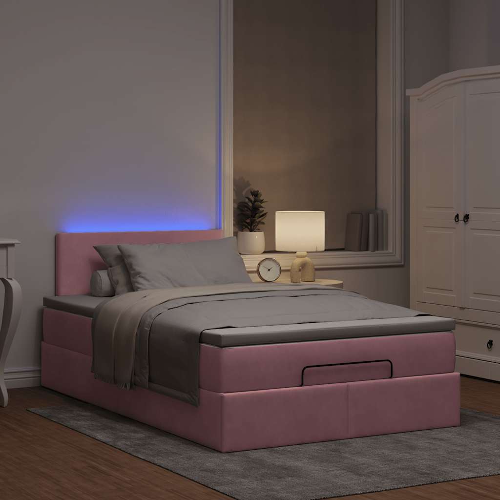 Lit ottoman avec matelas et LED rose 120x190 cm velours - XIOS