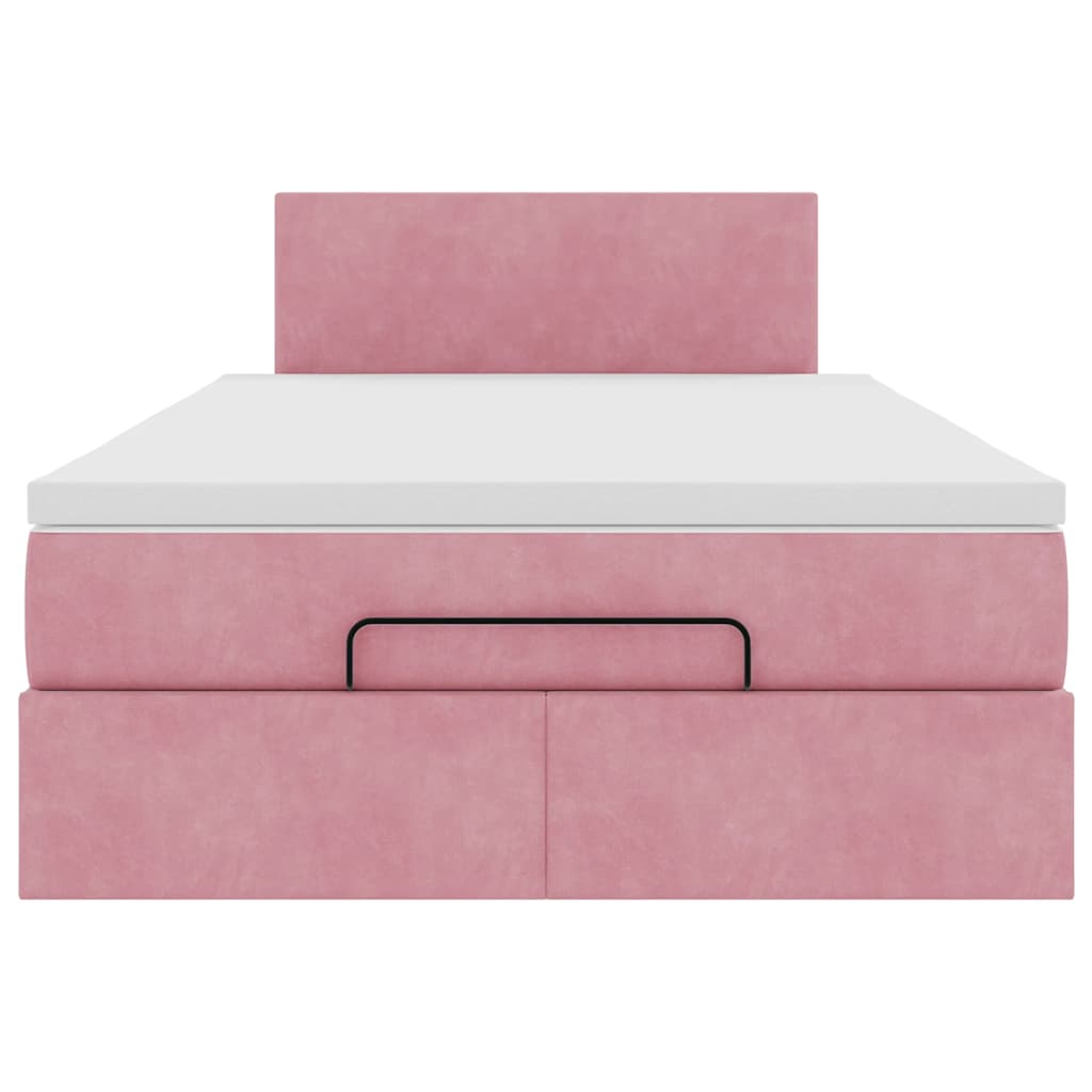 Lit ottoman avec matelas et LED rose 120x190 cm velours