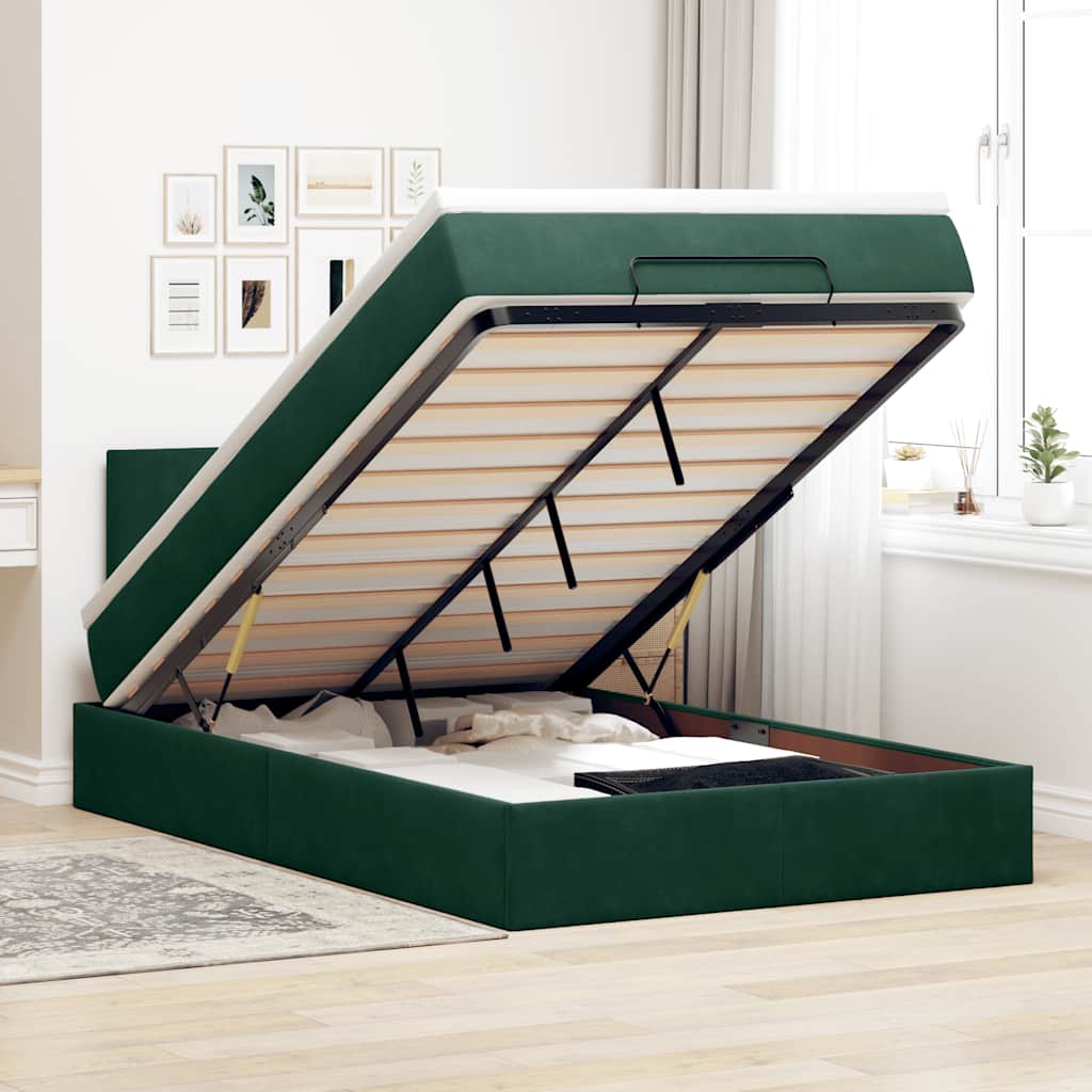 Cadre de lit ottoman avec matelas vert foncé 120x200 cm velours - XIOS