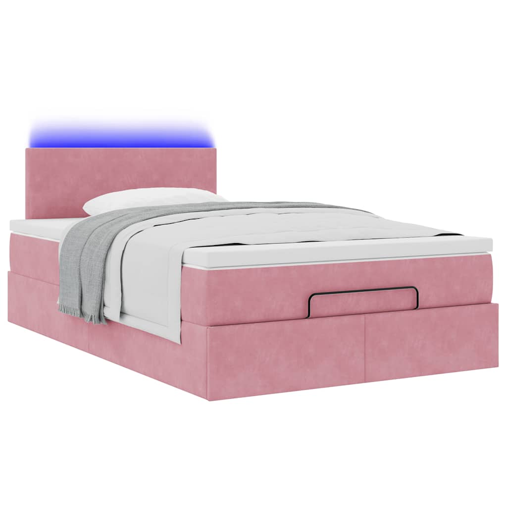 Cadre de lit ottoman avec matelas rose 120x200 cm velours - XIOS