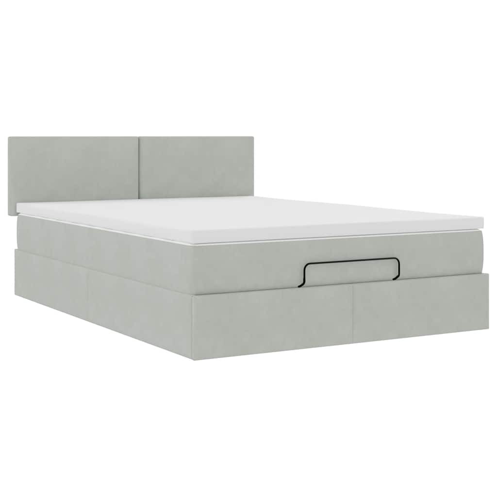 Cadre de lit ottoman et matelas gris clair 140x190 velours - XIOS