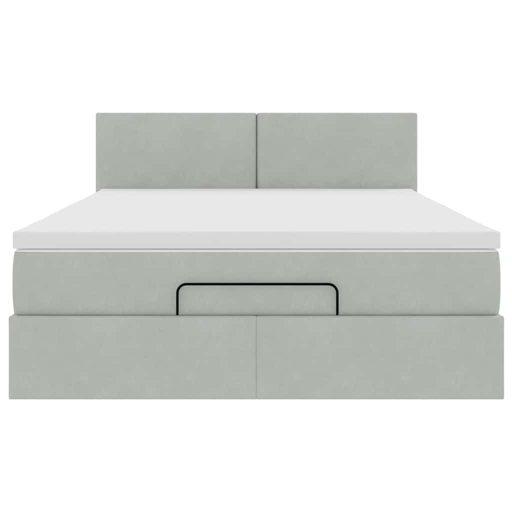 Cadre de lit ottoman et matelas gris clair 140x190 velours - XIOS
