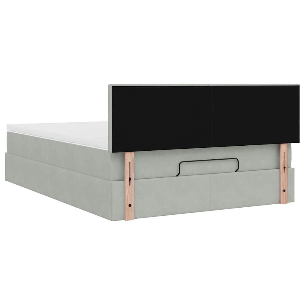 Cadre de lit ottoman et matelas gris clair 140x190 velours - XIOS